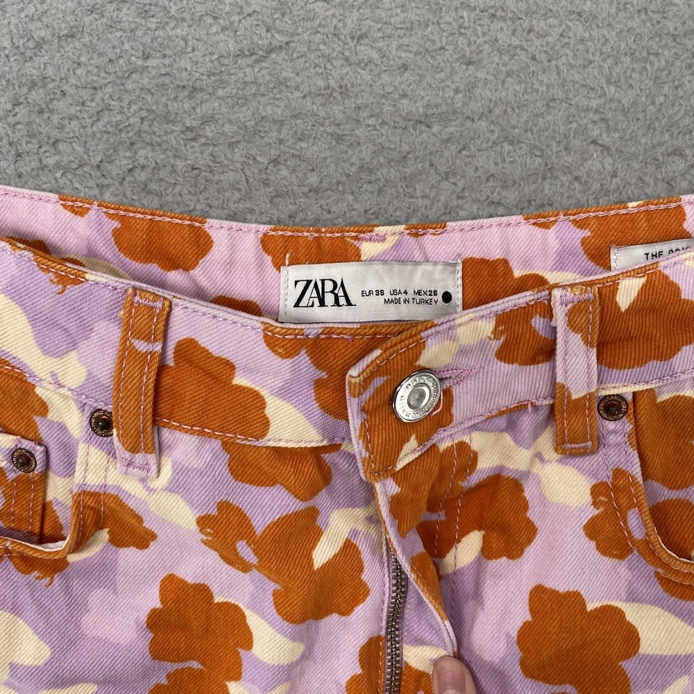 Zara Denim Shorts Womens 4 Purple Floral The 90's Short Cutoff High Rise 90s - Picture 4 of 15